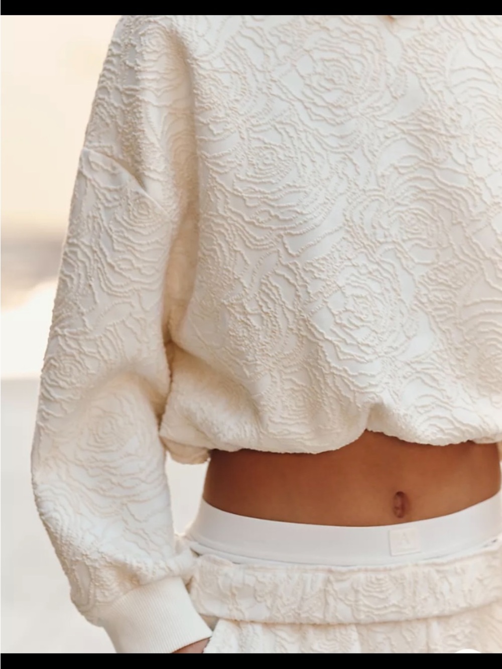 Daily Practice Textured Ivory Cropped Sweatshirt.